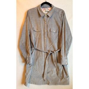 Tommy Bahama Coasta Corduroy Blue Gray Striped Button Up Shirt Dress Belt Size L